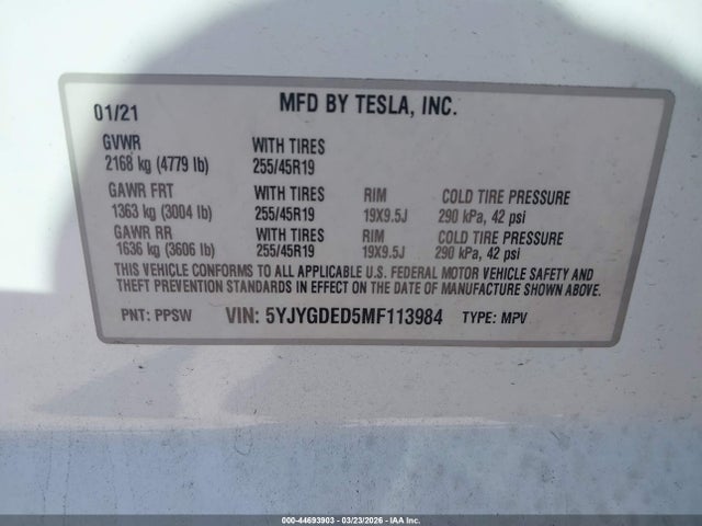 2021 TESLA MODEL Y 5YJYGDED5MF113984 Photo 8