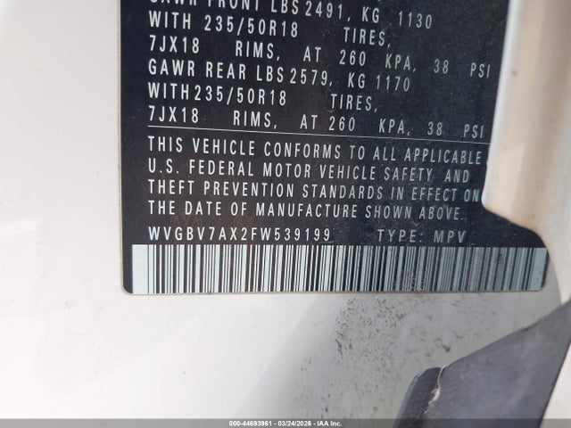 Продаж на аукціоні авто 2015 Volkswagen Tiguan Se, vin: WVGBV7AX2FW539199, номер лоту: 44693961