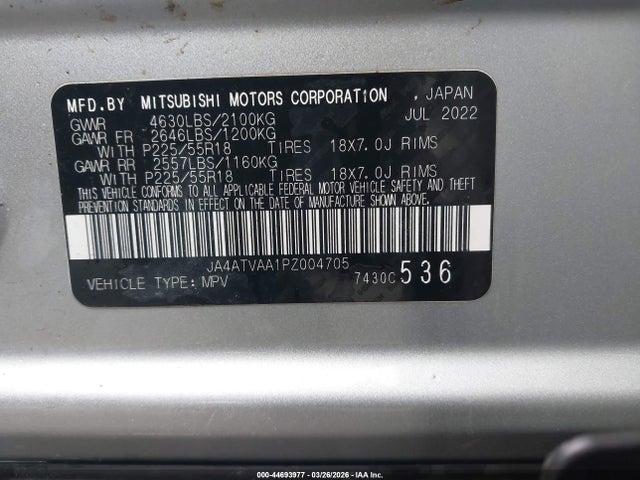 Aukcja sprzedaży 2023 Mitsubishi Eclipse Cross Le S-awc/ralliart S-awc, vin: JA4ATVAA1PZ004705, numer aukcji: 44693977