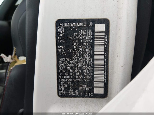 Продаж на аукціоні авто 2016 Nissan Juke Sl, vin: JN8AF5MV6GT655671, номер лоту: 44694036