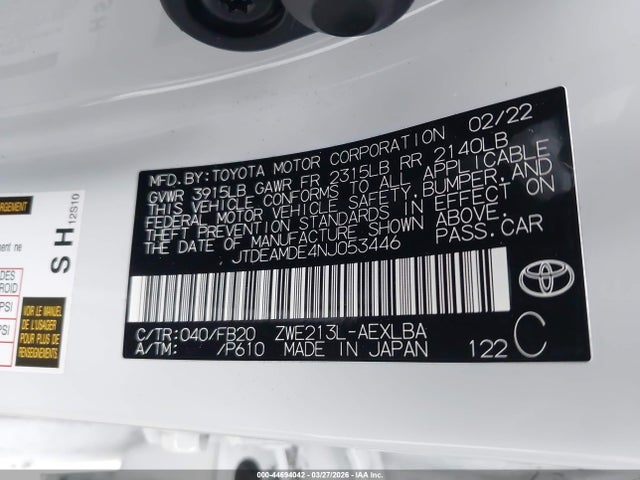 JTDEAMDE4NJ053446 Toyota Corolla Hybrid Le
