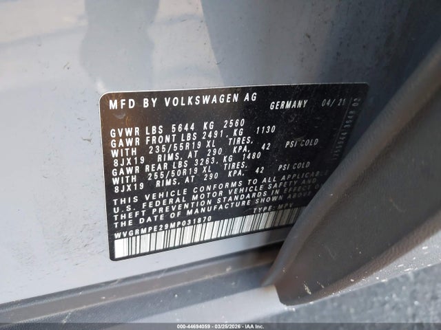 2021 VOLKSWAGEN ID.4 WVGRMPE29MP031870 Photo 8