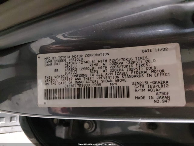 2003 TOYOTA 4RUNNER JTEBT17R930013999 Photo 8
