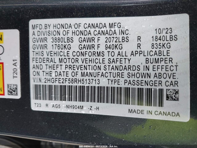 Honda Civic Sport 2024 2HGFE2F58RH513713 Image 9