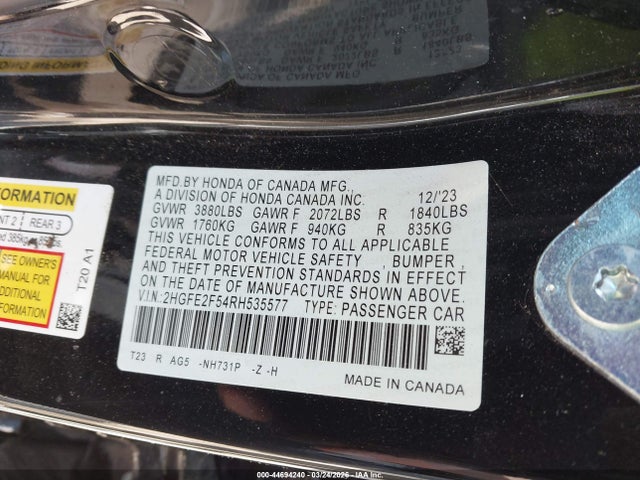 2HGFE2F54RH535577 Honda Civic Sport