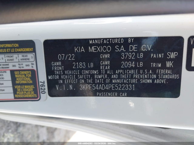 Aukcja sprzedaży 2023 Kia Forte Gt-line, vin: 3KPF54AD4PE522331, numer aukcji: 44694263