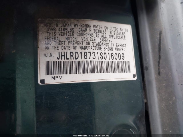 2001 HONDA CR-V JHLRD18731S016009 Photo 8