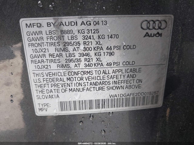 Aukcja sprzedaży 2013 Audi Q7 3.0t S Line Prestige, vin: WA1DGAFE2DD015257, numer aukcji: 44694272