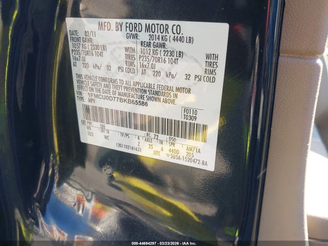 44694297 :رقم المزاد ، 1FMCU0D77BKB65586 vin ، 2011 Ford Escape Xlt مزاد بيع