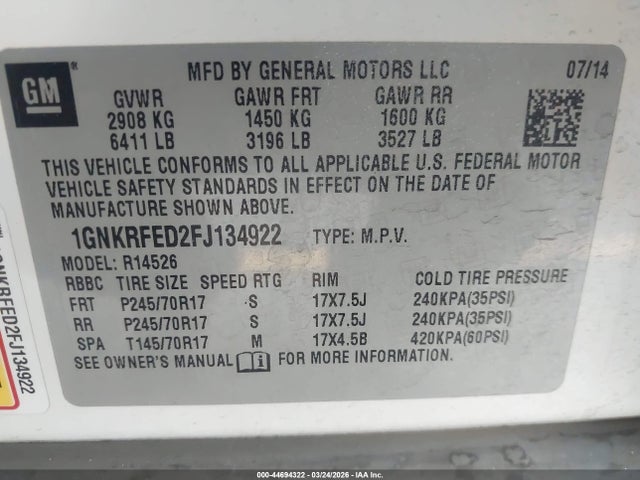 Chevrolet Traverse Ls 2015 1GNKRFED2FJ134922 Image 9
