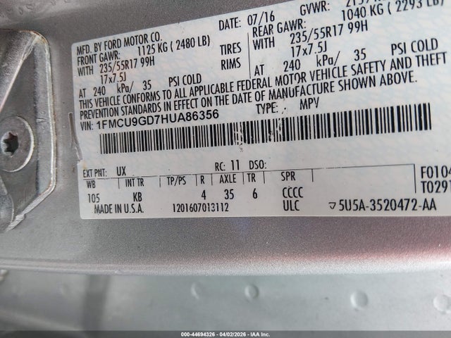 Ford ESCAPE SE 2017 1FMCU9GD7HUA86356 Image 9