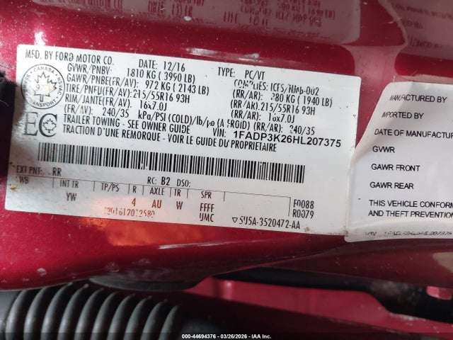 Ford FOCUS SE 2017 1FADP3K26HL207375 Image 9