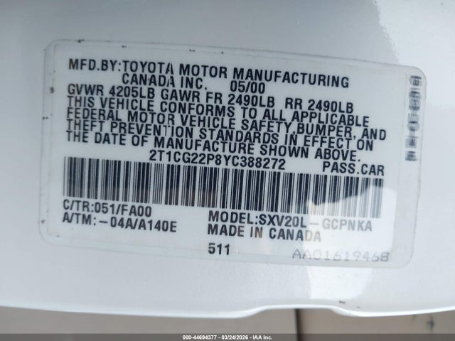 2000 TOYOTA CAMRY SOLARA 2T1CG22P8YC388272 Photo 8