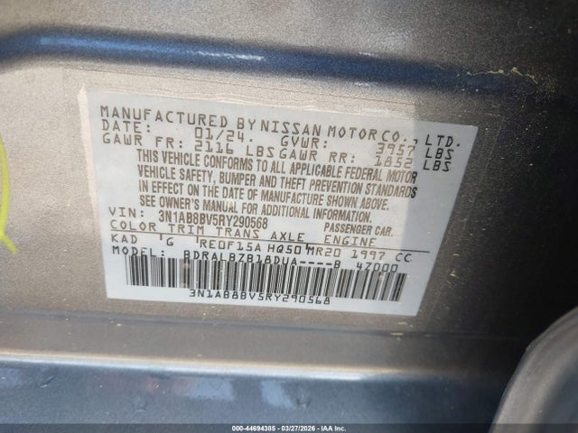 44694385 :رقم المزاد ، 3N1AB8BV5RY290568 vin ، 2024 Nissan Sentra S Xtronic Cvt مزاد بيع