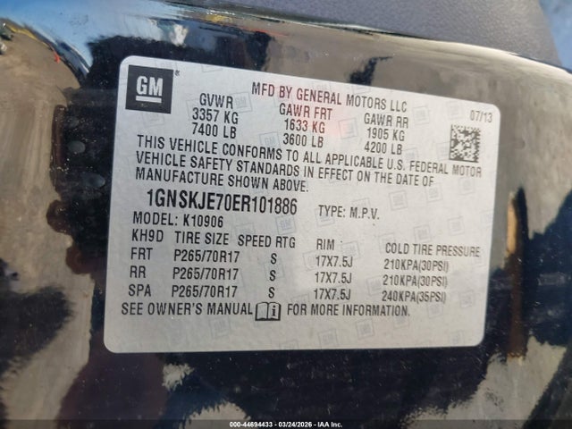 44694433 :رقم المزاد ، 1GNSKJE70ER101886 vin ، 2014 Chevrolet Suburban 1500 Lt مزاد بيع