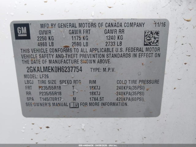 2017 GMC TERRAIN 2GKALMEK0H6237754 Photo 8