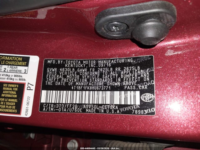 2017 TOYOTA CAMRY 4T1BF1FK8HU673771 Photo 8