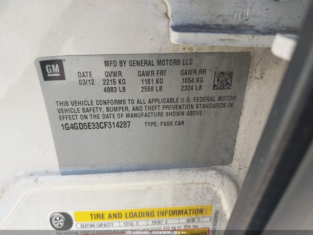 2012 BUICK LACROSSE 1G4GD5E33CF314287 Photo 8