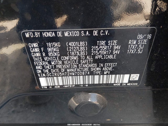 Honda Hr-v Ex-l 2017 3CZRU5H72HM700874 Image 9