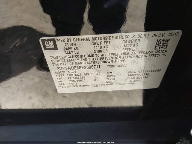 2015 CADILLAC SRX 3GYFNDE35FS596711 Photo 8