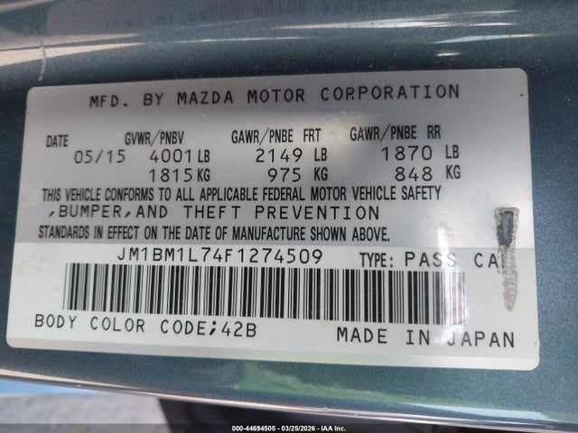 2015 MAZDA MAZDA3 JM1BM1L74F1274509 Photo 8