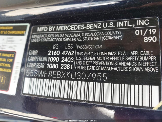 2019 MERCEDES-BENZ C 300 55SWF8EBXKU307955 Photo 8