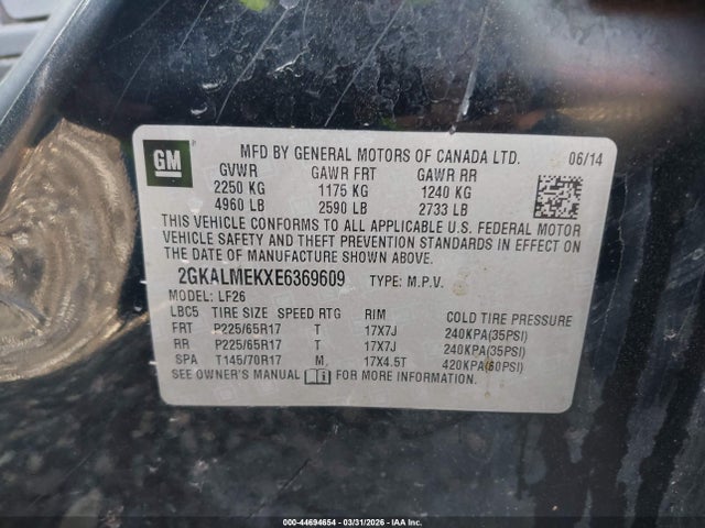 Продажа на аукционе авто 2014 Gmc Terrain Sle-1, vin: 2GKALMEKXE6369609, номер лота: 44694654