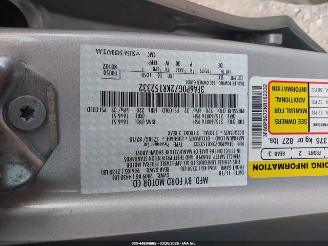 Ford FUSION S 2019 3FA6P0G72KR152332 Image 9