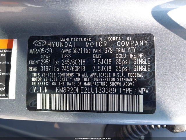 Hyundai Palisade Sel 2020 KM8R2DHE2LU133389 Image 9