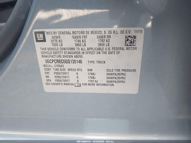 3GCPCREC6GG135146 Chevrolet Silverado 1500 1lt