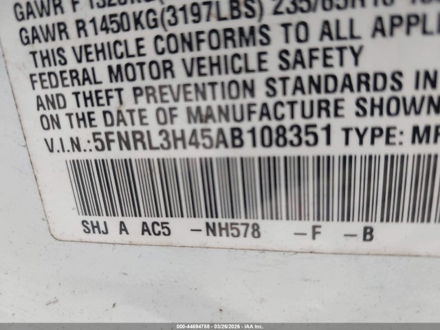 2010 HONDA ODYSSEY 5FNRL3H45AB108351 Photo 8
