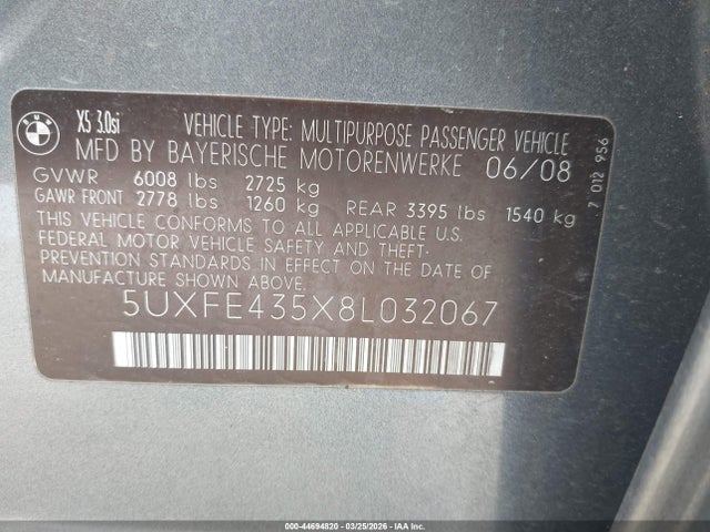 2008 BMW X5 5UXFE435X8L032067 Photo 8