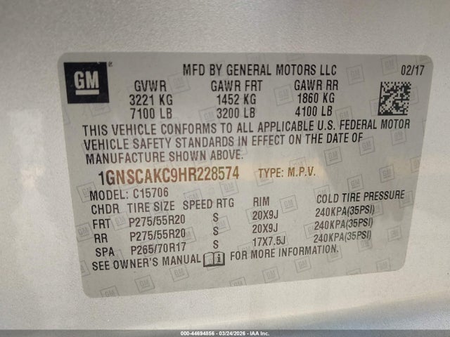 1GNSCAKC9HR228574 Chevrolet Tahoe Ls