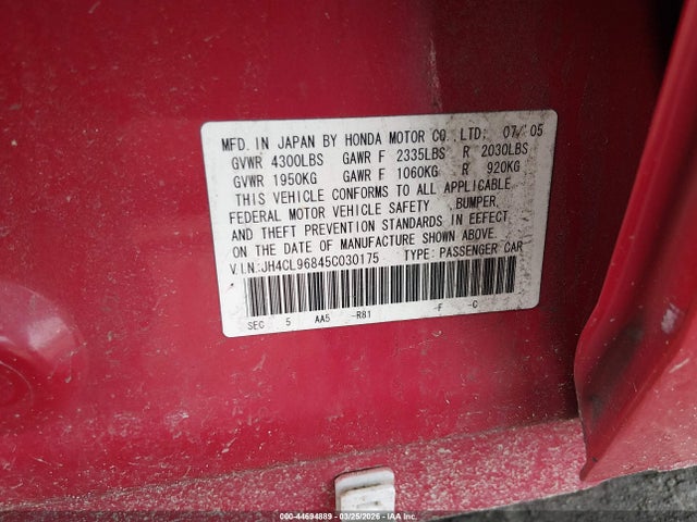 Продажа на аукционе авто 2005 Acura Tsx, vin: JH4CL96845C030175, номер лота: 44694889