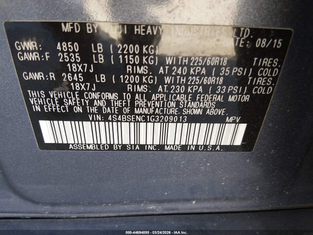 2016 SUBARU OUTBACK 4S4BSENC1G3209013 Photo 8