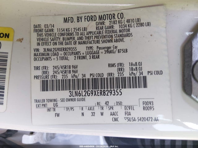 Lincoln MKZ 2014 3LN6L2G9XER829355 Image 9