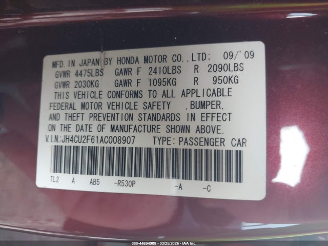 Aukcja sprzedaży 2010 Acura Tsx 2.4, vin: JH4CU2F61AC008907, numer aukcji: 44694908