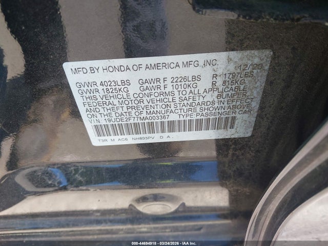 Aukcja sprzedaży 2021 Acura Ilx, vin: 19UDE2F77MA003367, numer aukcji: 44694918
