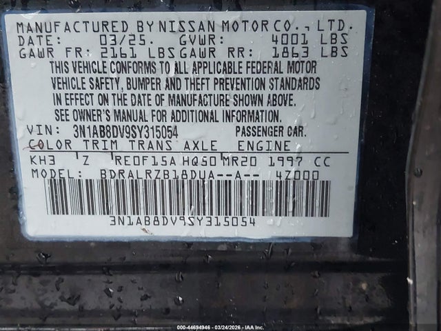 3N1AB8DV9SY315054 Nissan SENTRA SR