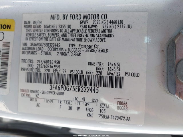 Ford FUSION S 2014 3FA6P0G75ER322445 Image 9