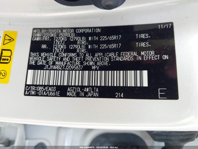 44694970 :رقم المزاد ، JTJYARBZ7J2095837 vin ، 2018 Lexus Nx 300 مزاد بيع