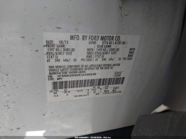 1FM5K8B80EGA50246 Ford Explorer