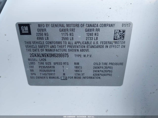 Продаж на аукціоні авто 2017 Gmc Terrain Sle-2, vin: 2GKALNEK0H6286975, номер лоту: 44695009