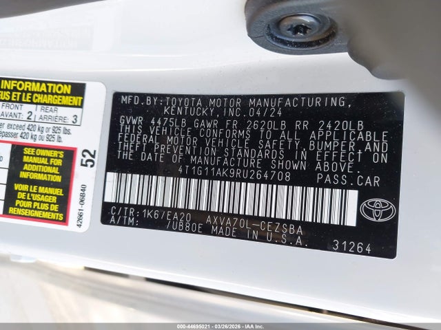 4T1G11AK9RU264708 Toyota CAMRY SE