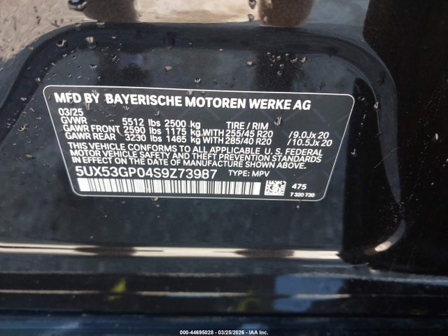 Aukcja sprzedaży 2025 Bmw X3 30 Xdrive, vin: 5UX53GP04S9Z73987, numer aukcji: 44695028