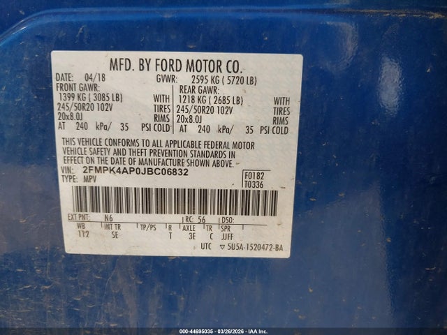 Ford EDGE SPORT 2018 2FMPK4AP0JBC06832 Image 9