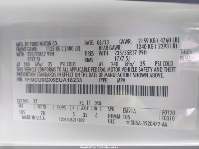 Aukcja sprzedaży 2014 Ford Escape Se, vin: 1FMCU9GX6EUA18233, numer aukcji: 44695033