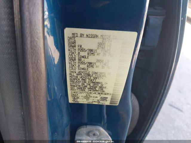 44695038 :رقم المزاد ، 1N6ED27T64C430509 vin ، 2004 Nissan Frontier Xe-v6 مزاد بيع