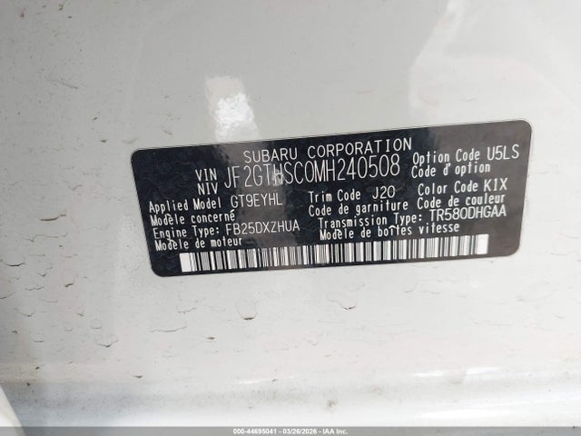 Aukcja sprzedaży 2021 Subaru Crosstrek Sport, vin: JF2GTHSC0MH240508, numer aukcji: 44695041