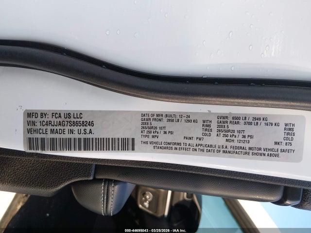 Aukcja sprzedaży 2025 Jeep Grand Cherokee L Altitude X 4x2, vin: 1C4RJJAG7S8658246, numer aukcji: 44695043